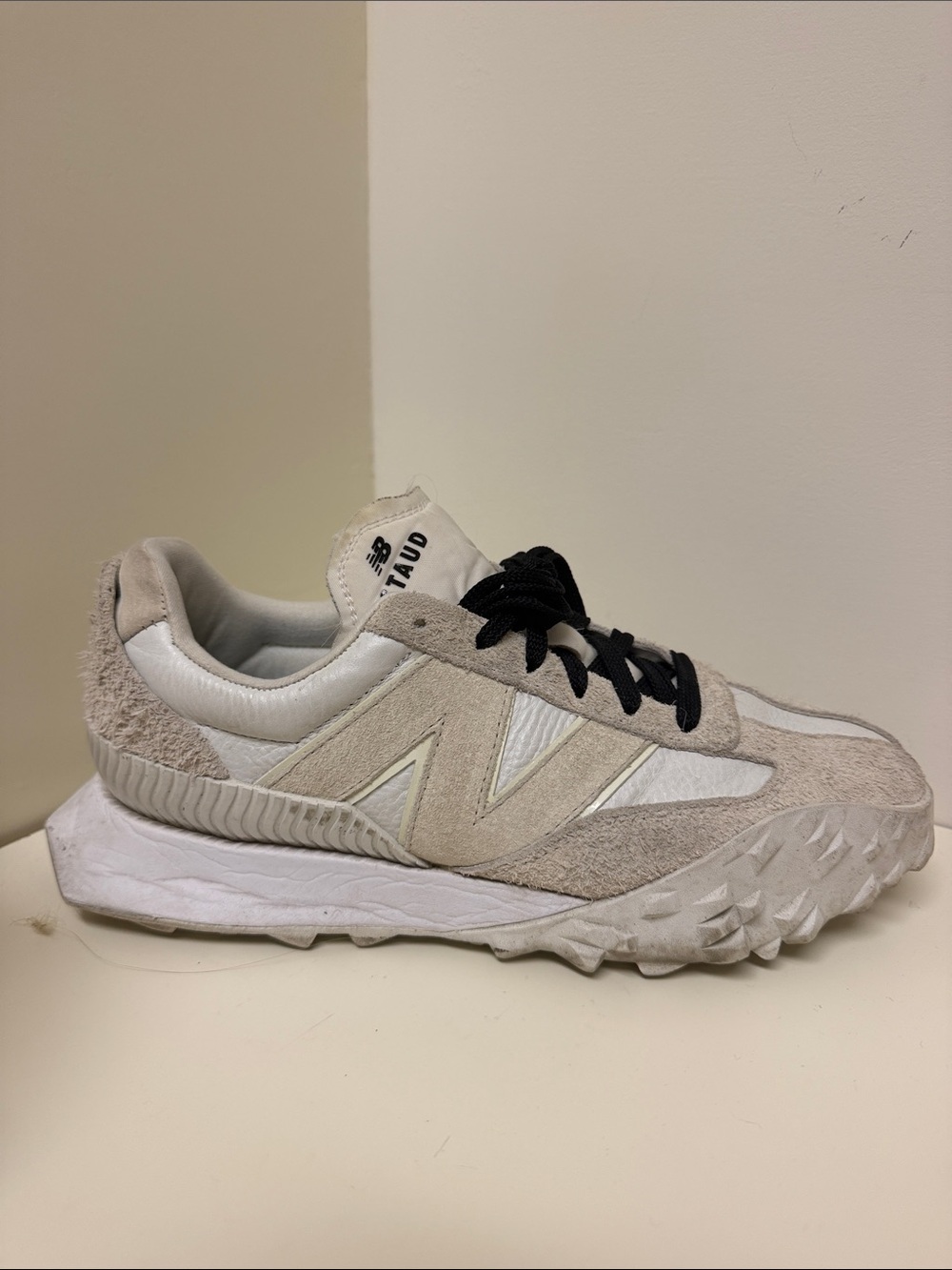 New Balance X STAUD Cream & Black Suede Mesh Sneaker